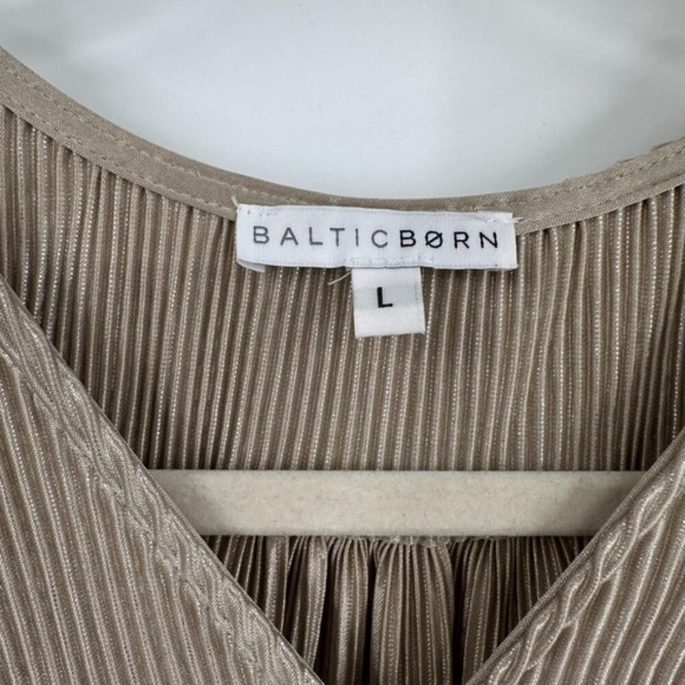 Baltic Born Maxi Dress Womens Large Champagne Pleated Flutter Sleeve V Neck - Picture 7 of 15